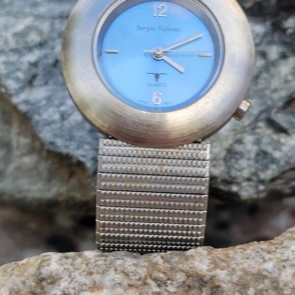 Vintage Watches Sergio Valente Blue Dial Watch Silver Mesh Band Quartz Retro - Picture 3 of 10
